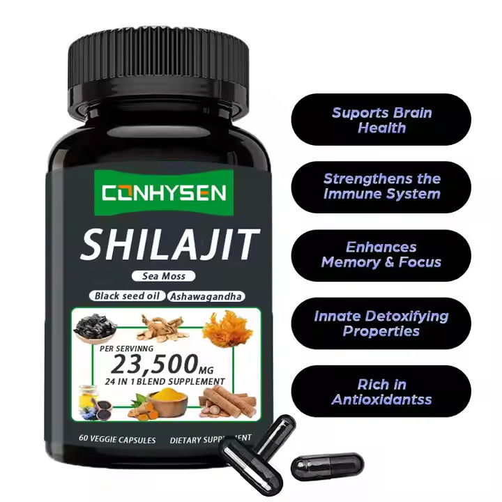 OEM Himalayan Shilajit แคปซูล Fulvic Acid แร่ธาตุ ทะเล มอส แร่ธาตุ สารผสมธรรมชาติ เพิ่มพลังงาน