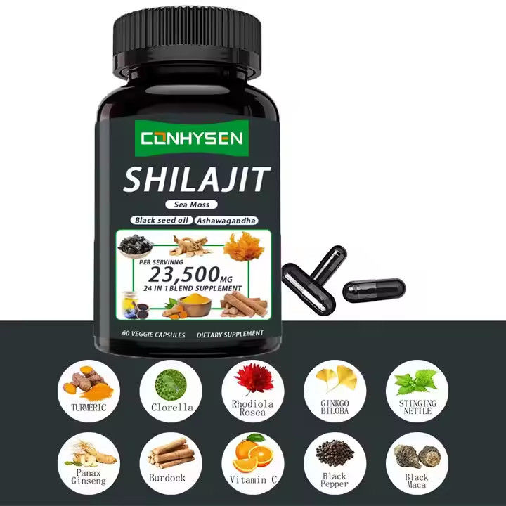 OEM Himalayan Shilajit แคปซูล Fulvic Acid แร่ธาตุ ทะเล มอส แร่ธาตุ สารผสมธรรมชาติ เพิ่มพลังงาน