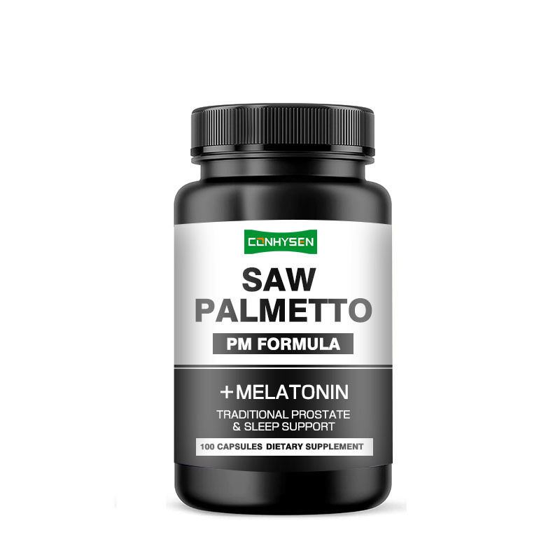 สูตร PM สําหรับการสนับสนุนการนอนหลับของต่อมลูกหมากแบบดั้งเดิม Saw Palmetto Capsules With Melatonin