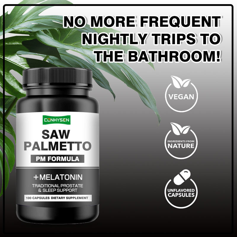 สูตร PM สําหรับการสนับสนุนการนอนหลับของต่อมลูกหมากแบบดั้งเดิม Saw Palmetto Capsules With Melatonin