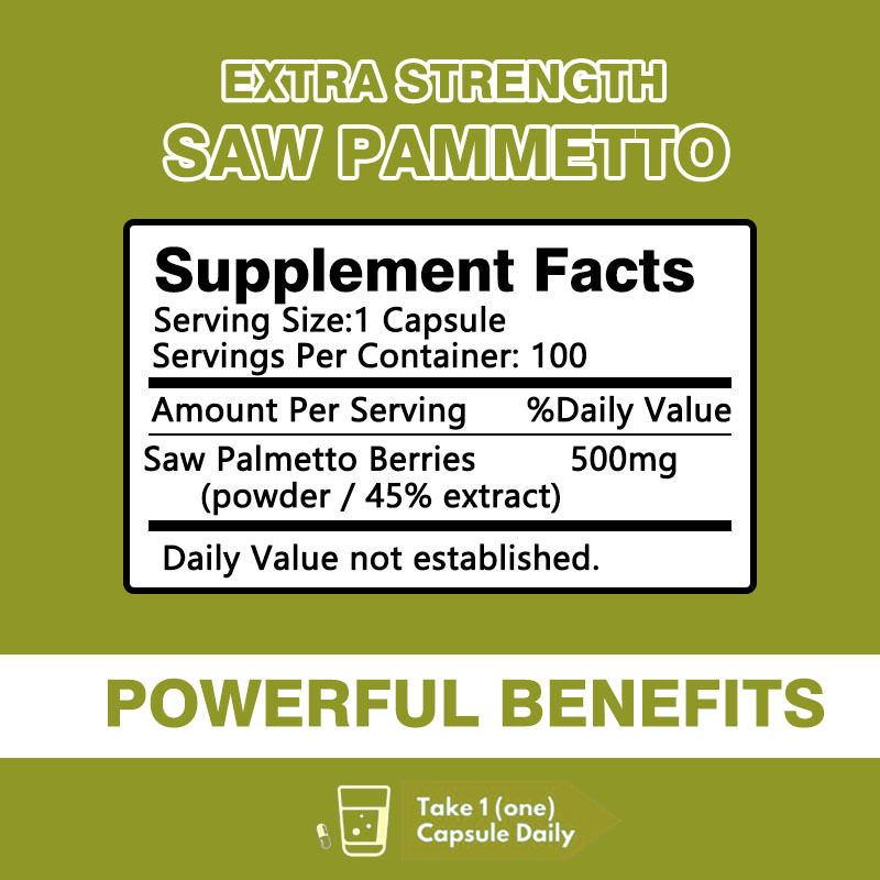 ผู้ผลิตอาหารเสริม Saw Palmetto Capsules ความแข็งแรงเพิ่มเติมเพื่อลดการสูญเสียผมสนับสนุนการเติบโต