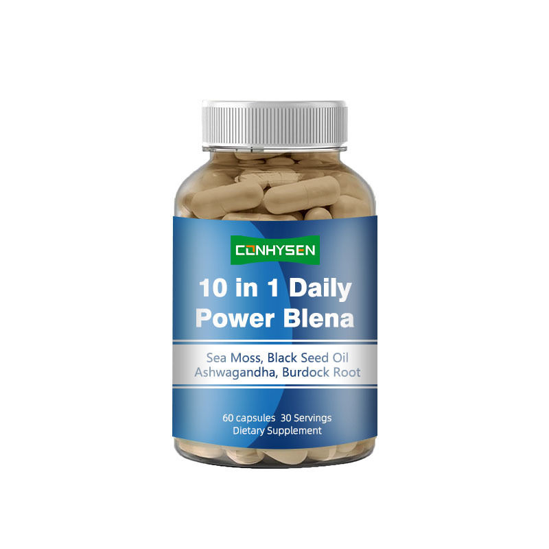 ฉลากกำหนดเอง 10-In-1 Blend ส่งเสริมระบบภูมิคุ้มกัน แคปซูล Sea Moss อาหารเสริม Ashwagandha