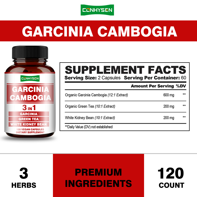 Garcinia Cambogia แคปซูลคุณภาพสูง 3 ใน 1 อาหารเสริมลดน้ําหนักสนับสนุนความสมดุลของร่างกาย