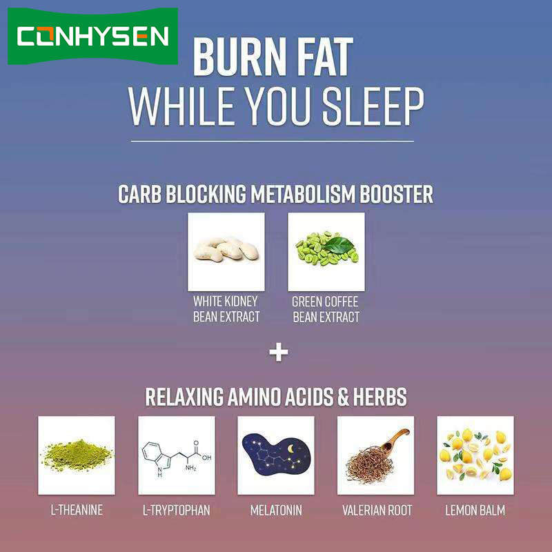 OEM Night Time Fat Burner คาร์บแบล็คเกอร์การเผาผลาญกระตุ้นการเผาผลาญ หน่วงความอยากอาหารสําหรับผู้ชายและผู้หญิง Night Time Fat Burner Capsule