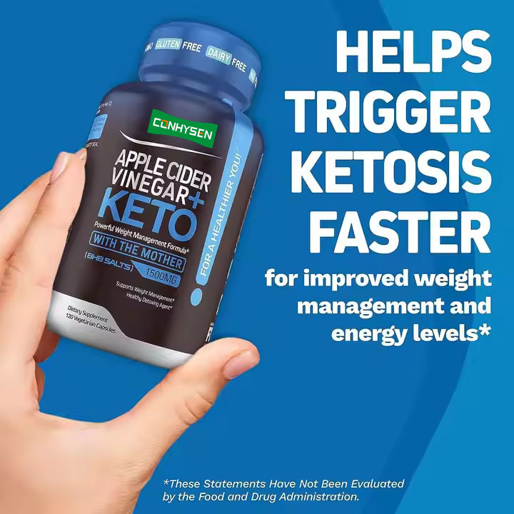 ผลิตภัณฑ์เสริมอาหารลดน้ำหนักขั้นสูง Private Label สนับสนุนการดีท็อกซ์ Ketone ACV Capsules และ Apple Cider Vinegar Capsules