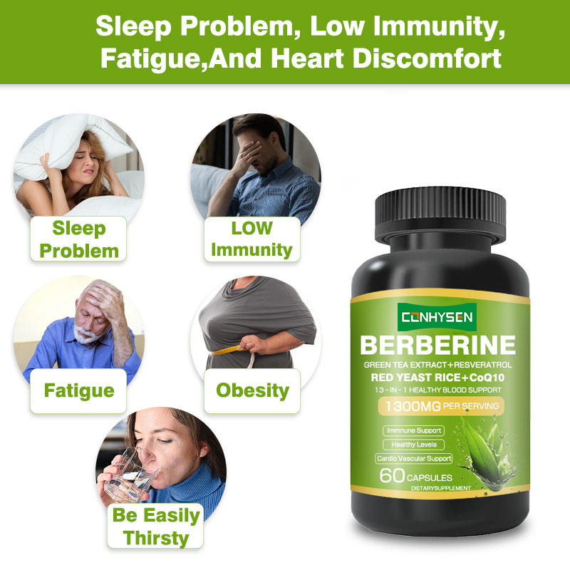 OEM/ODM แคปซูล Berberine 1300mg 13-In-1 เพื่อสุขภาพที่ดีของเลือด สารสกัดจากชาเขียว