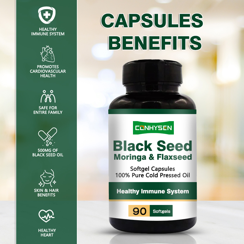 น้ํามันเมล็ดสีดํา Softgels 1000mg สําหรับสุขภาพผิวผม 24 เดือน