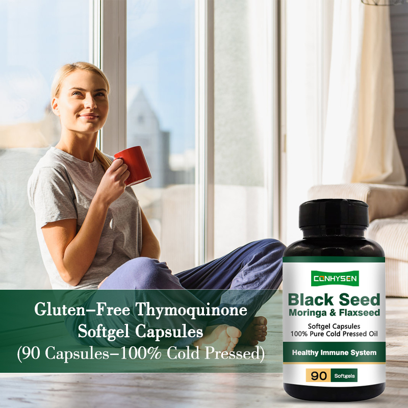 น้ํามันเมล็ดสีดํา Softgels 1000mg สําหรับสุขภาพผิวผม 24 เดือน