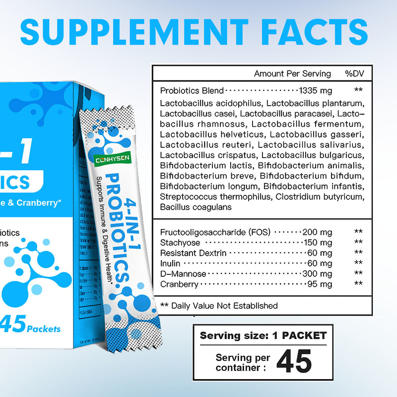 ผงโปรไบโอติก 4-in-1 Probiotics ระดับโปร D-Mannose แบรนด์ที่กำหนดเอง รักษาสมดุล pH