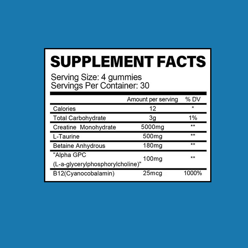 กัมมี่ครีเอทีนโมโนไฮเดรตสำหรับเล่นกีฬาแบบกำหนดเอง ยาเม็ดเสริมสร้างกล้ามเนื้อก่อนออกกำลังกายสำหรับผู้ใหญ่ อาหารเสริมครีเอทีนเพิ่มพลังงาน
