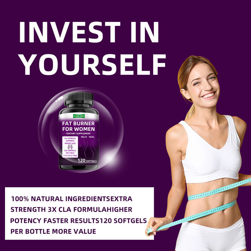 แคปซูลเผาผลาญไขมัน CLA ซับซ้อนอาหารเสริม ส่งเสริมกล้ามเนื้อสําหรับผู้หญิง ยาลดน้ําหนัก อาหารใย