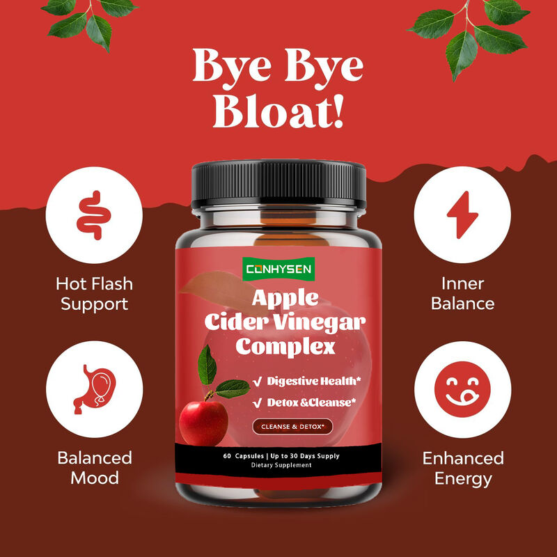 ผลิตภัณฑ์เสริมอาหารควบคุมน้ำหนัก ตราสินค้าส่วนตัว OEM สำหรับผู้หญิงและผู้ชาย แอปเปิ้ลไซเดอร์ วีเนการ์ คอมเพล็กซ์ แคปซูล