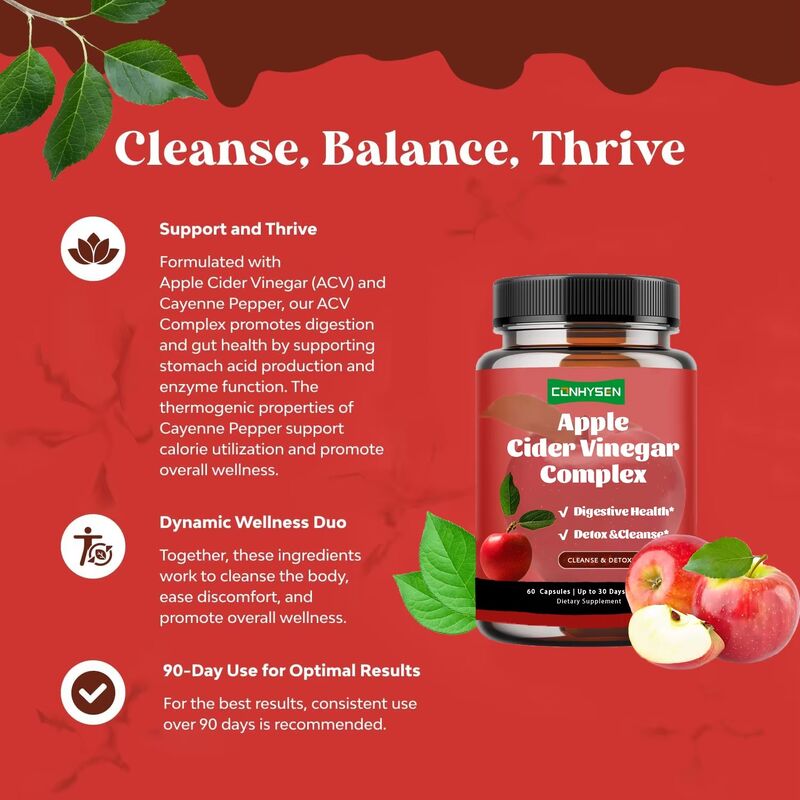 ผลิตภัณฑ์เสริมอาหารควบคุมน้ำหนัก ตราสินค้าส่วนตัว OEM สำหรับผู้หญิงและผู้ชาย แอปเปิ้ลไซเดอร์ วีเนการ์ คอมเพล็กซ์ แคปซูล