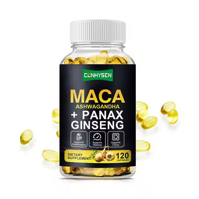 สารพืชสุขภาพ Maca อาหารเสริม Softgels Ashwagandha Ginseng สําหรับผู้ชาย เพิ่มวิตามิน