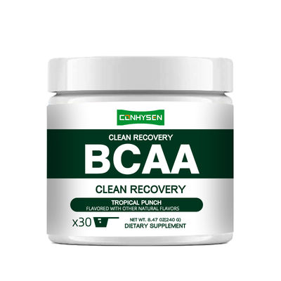ผง BCAA สำหรับการฟื้นตัวอย่างสะอาดของฉลากส่วนตัว 9 กรดอะมิโนจำเป็น ลดอาการเจ็บและเครียด