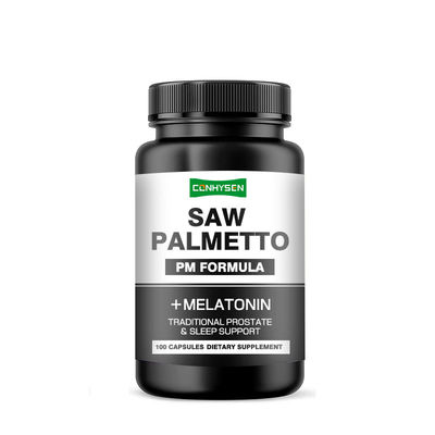 สูตร PM สําหรับการสนับสนุนการนอนหลับของต่อมลูกหมากแบบดั้งเดิม Saw Palmetto Capsules With Melatonin